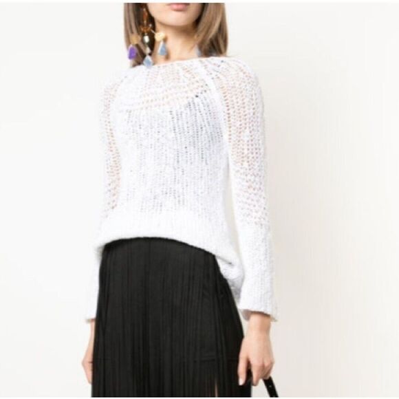 Theory Sweater Women P Xander Boatneck Bell Sleeve Mesh Cream Knitted Minimalist - Picture 1 of 11